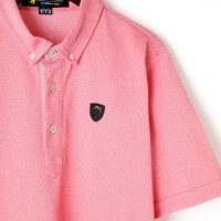 Half-Sleeve Moss Stitched Fabric Polo Shirt Melange Pink