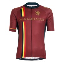 Half-Sleeve Cycling Jersey Belgium Flag Line Terracotta